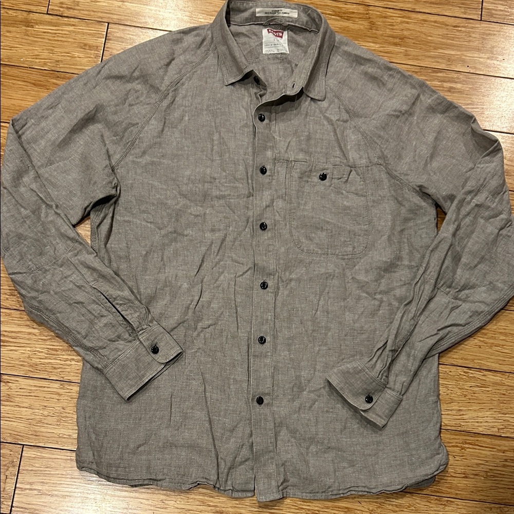 Levi's Light Gray Linen Cotton Blend Button-Up Shirt L